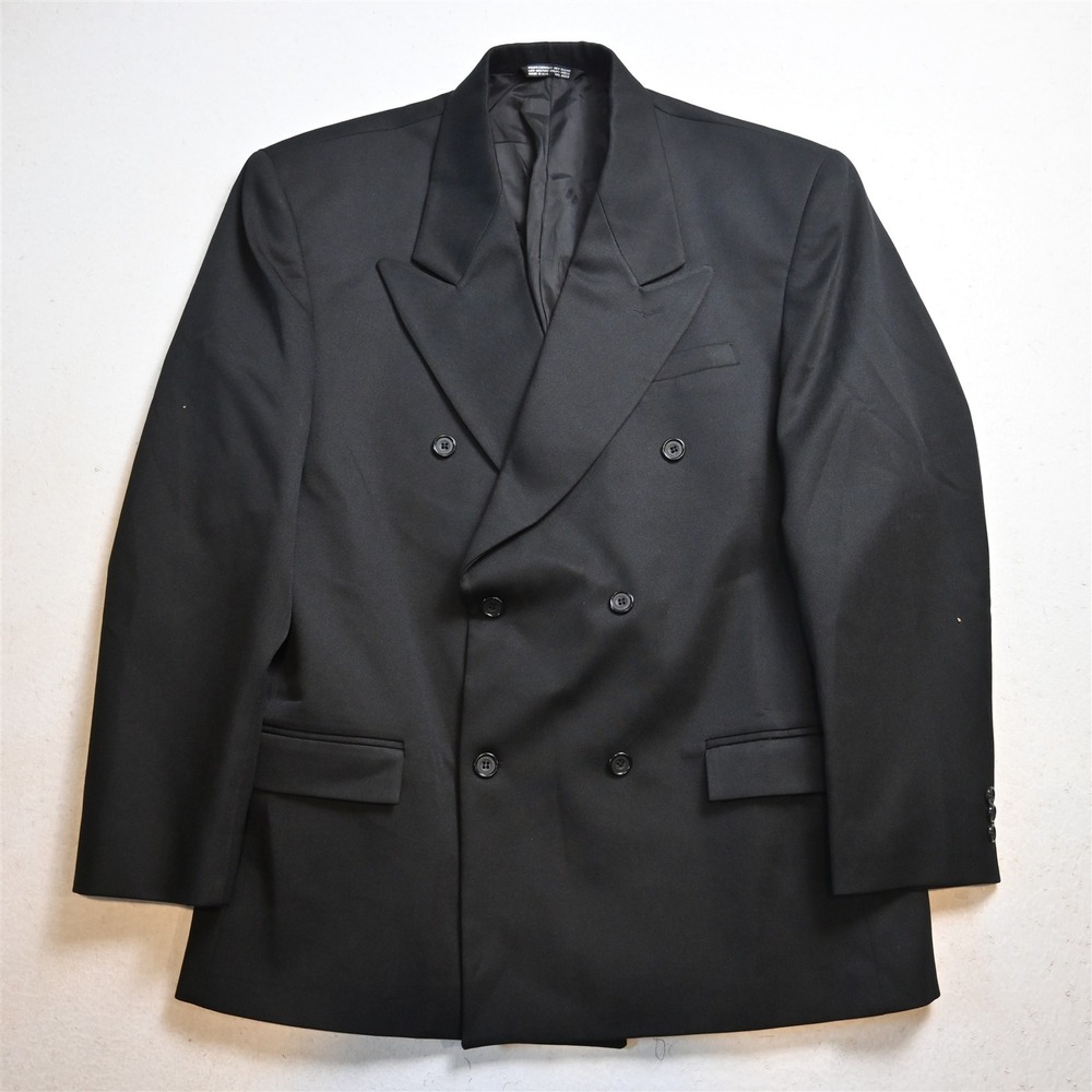 Vtg USA Made Double Breasted 42S Black Mens Blazer Suit Jacket Sport Coat
